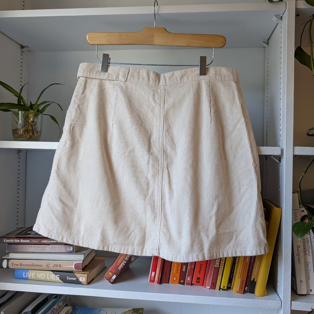 Y2K Women's Mini Skirt Cream Corduroy Belted Pockets Academia Terranova Size XL - Picture 5 of 5